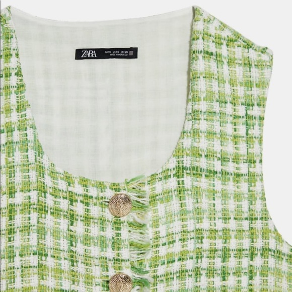 NWT Zara Green & White Tweed Vest Top - Picture 9 of 10